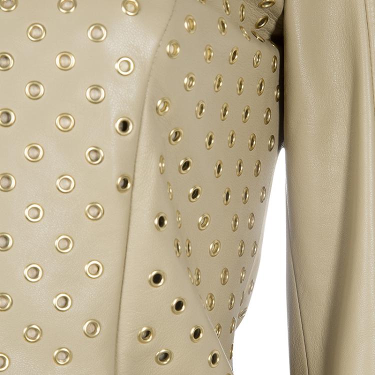 Pre Owned Versace Beige Eyelet Studded Leather Jacket S