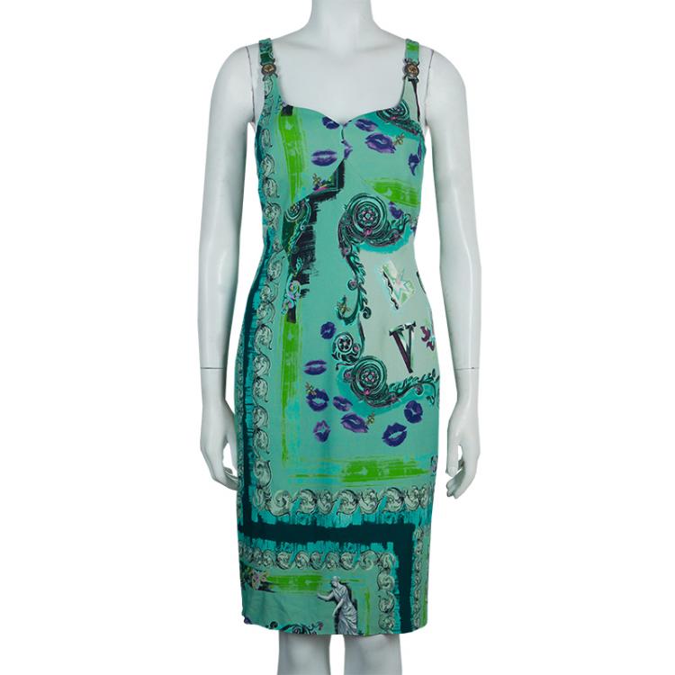 Pre Owned Versace Collection Multicolor Print Sleeveless Dress M