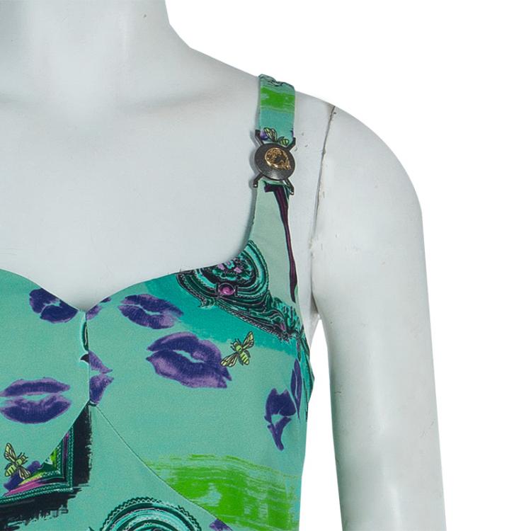 Pre Owned Versace Collection Multicolor Print Sleeveless Dress M