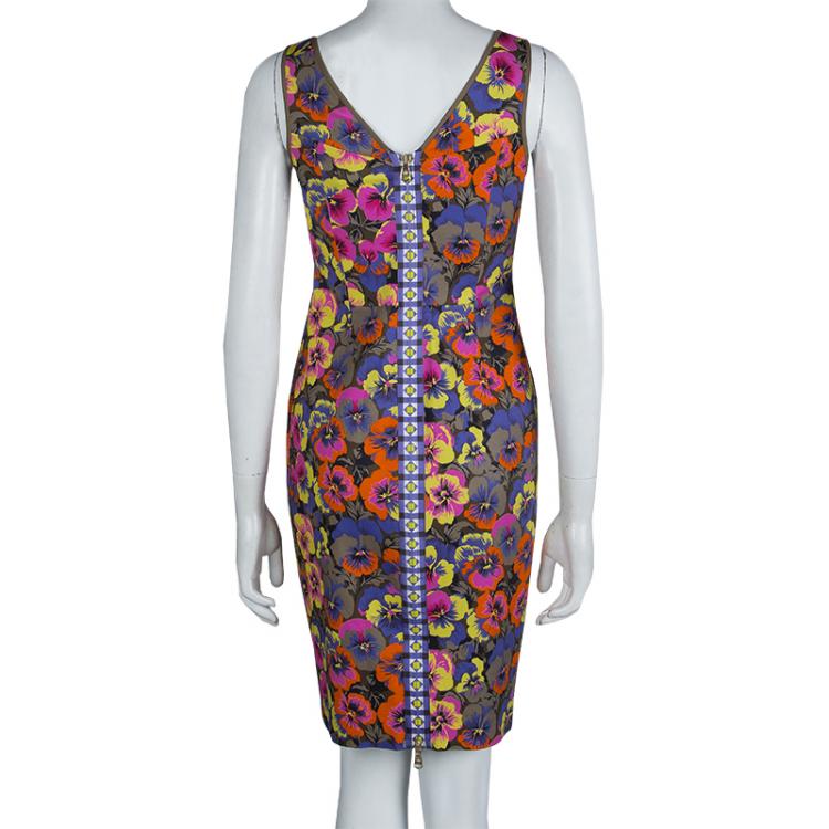 مملوكة مسبقًا  Versace Multicolor Floral Print Sleeveless Dress S