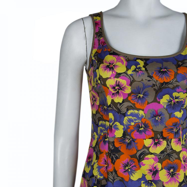 مملوكة مسبقًا  Versace Multicolor Floral Print Sleeveless Dress S