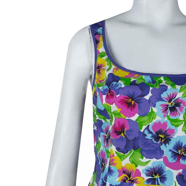 Pre Owned Versace Multicolor Floral Print Sleeveless Dress M