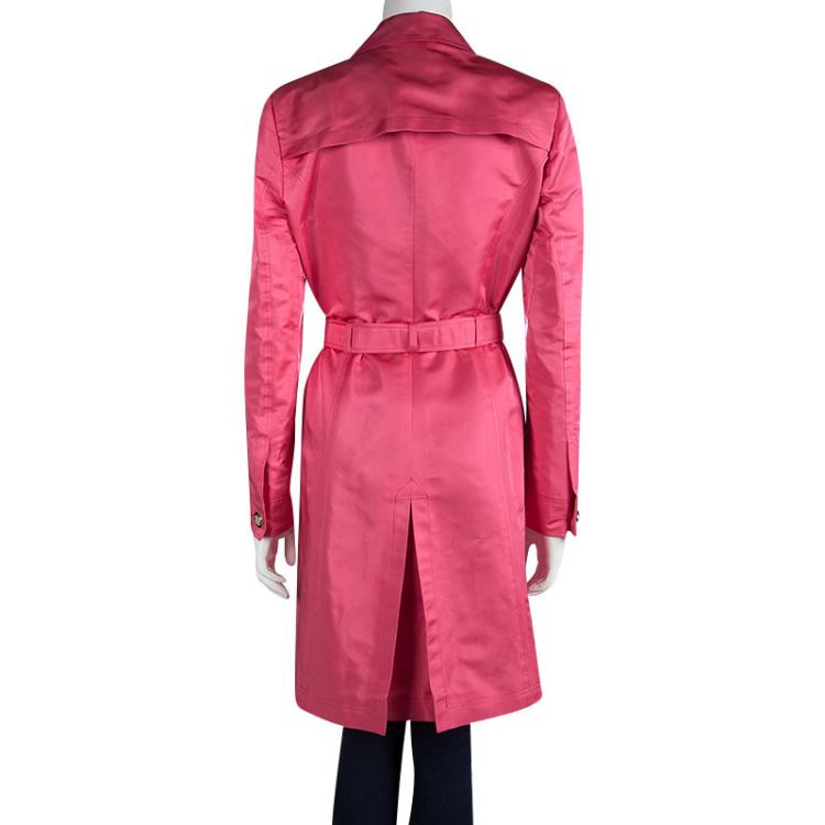 Pre Owned Versace Pink Silk Belted Trench Coat M