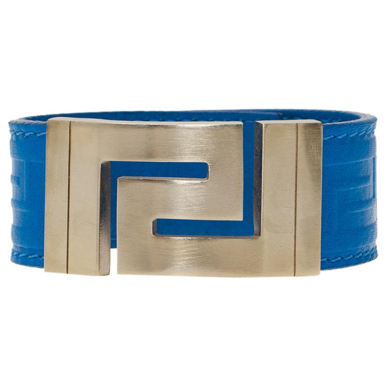 Pre Owned Versace Blue Leather Gold Tone Bracelet