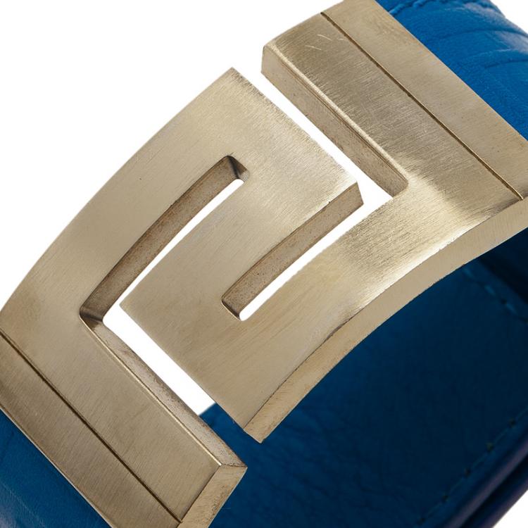 Pre Owned Versace Blue Leather Gold Tone Bracelet