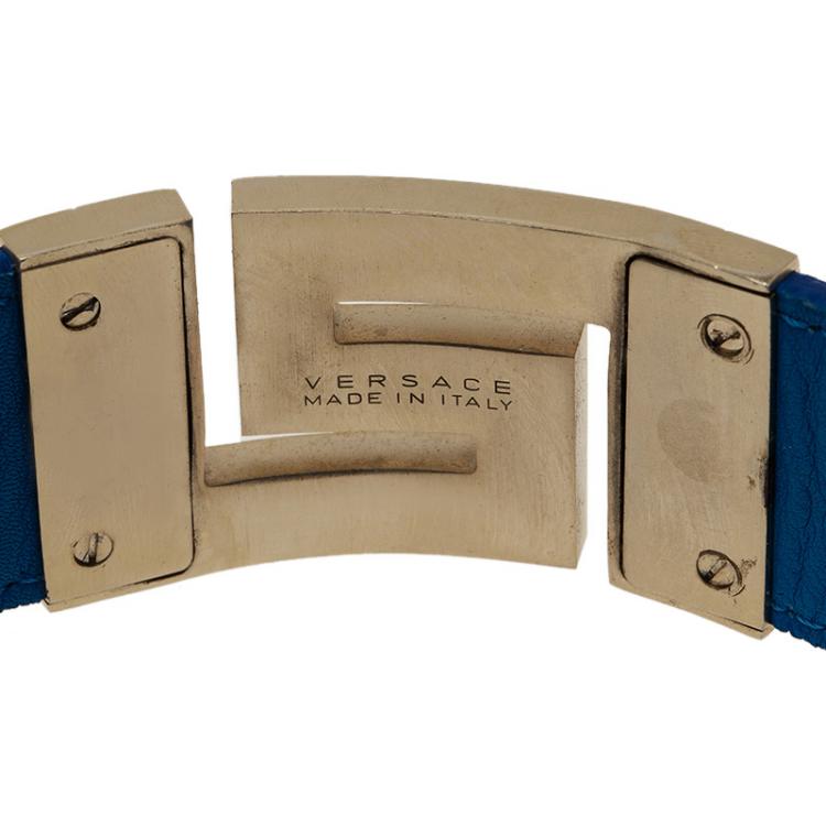 Pre Owned Versace Blue Leather Gold Tone Bracelet