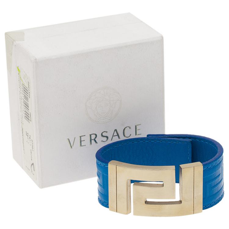 Pre Owned Versace Blue Leather Gold Tone Bracelet