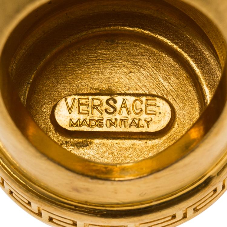 مملوكة مسبقًا Versace Icon Medusa Crystal Studded Gold Tone Ring Size 54