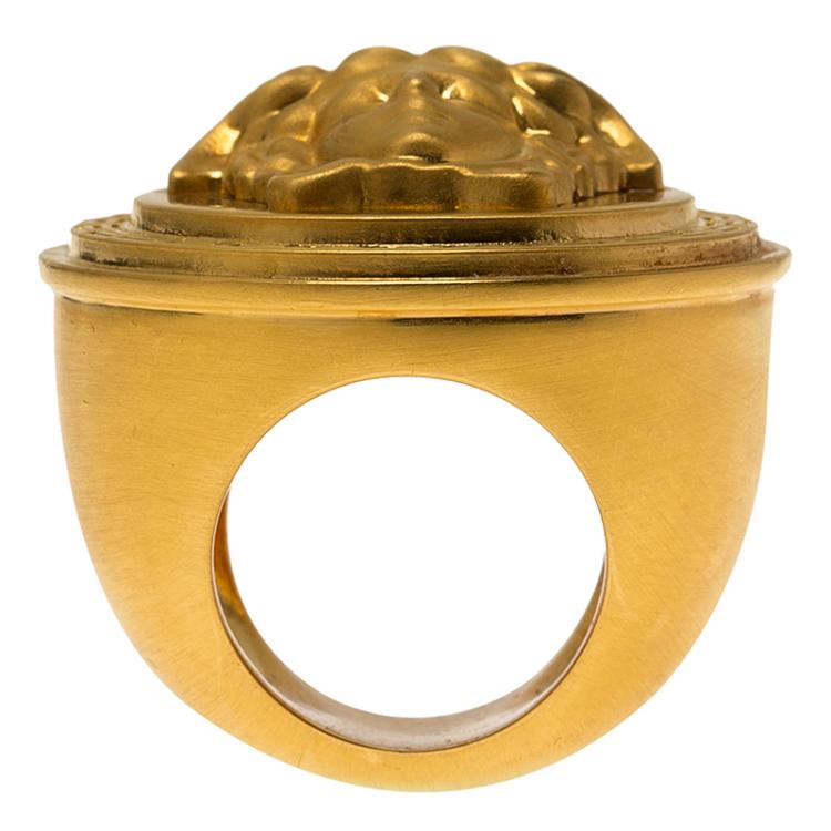 Pre Owned Versace Icon Medusa Gold Tone Ring Size 54.5