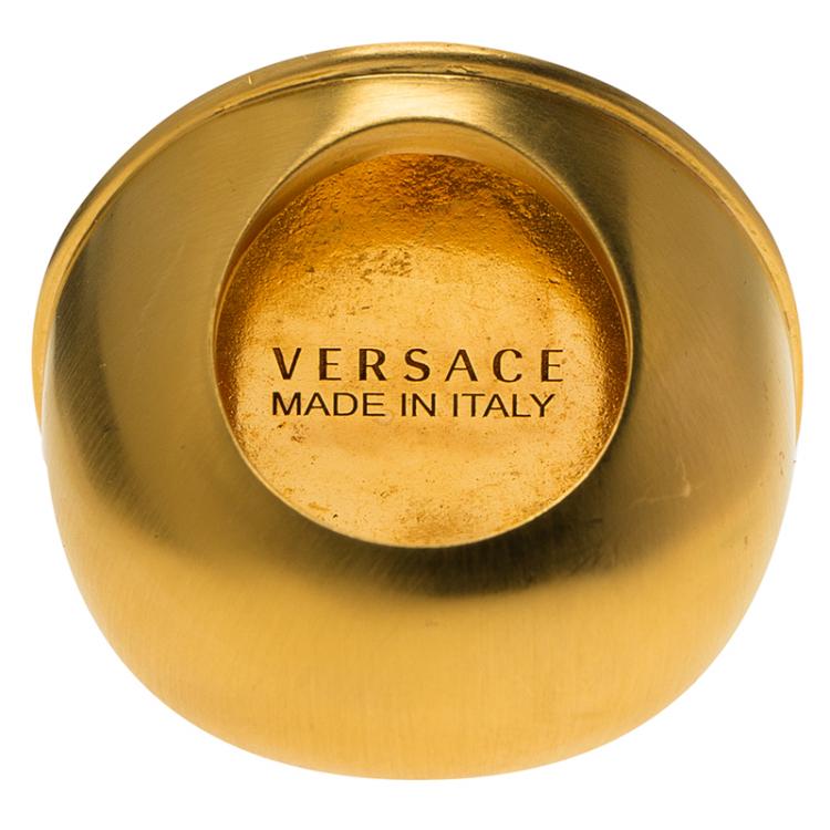 Pre Owned Versace Icon Medusa Gold Tone Ring Size 54.5