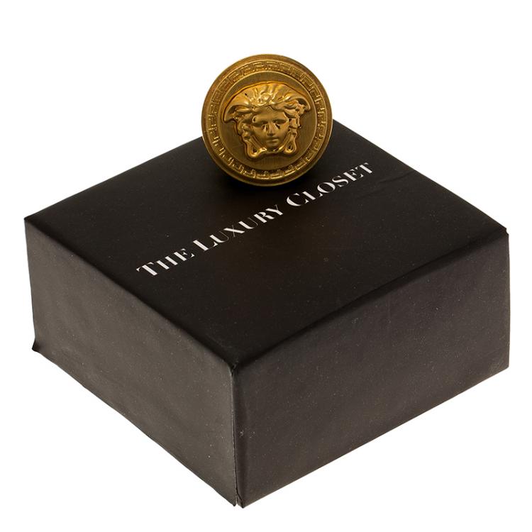Pre Owned Versace Icon Medusa Gold Tone Ring Size 54.5