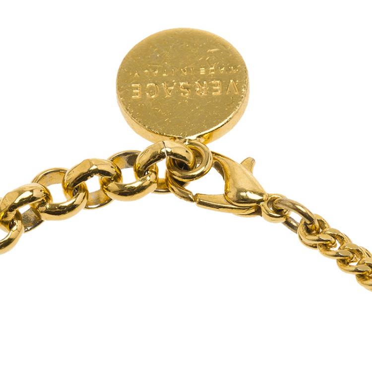 Pre Owned Versace Icon Medusa White Enamel Gold Tone Bracelet 