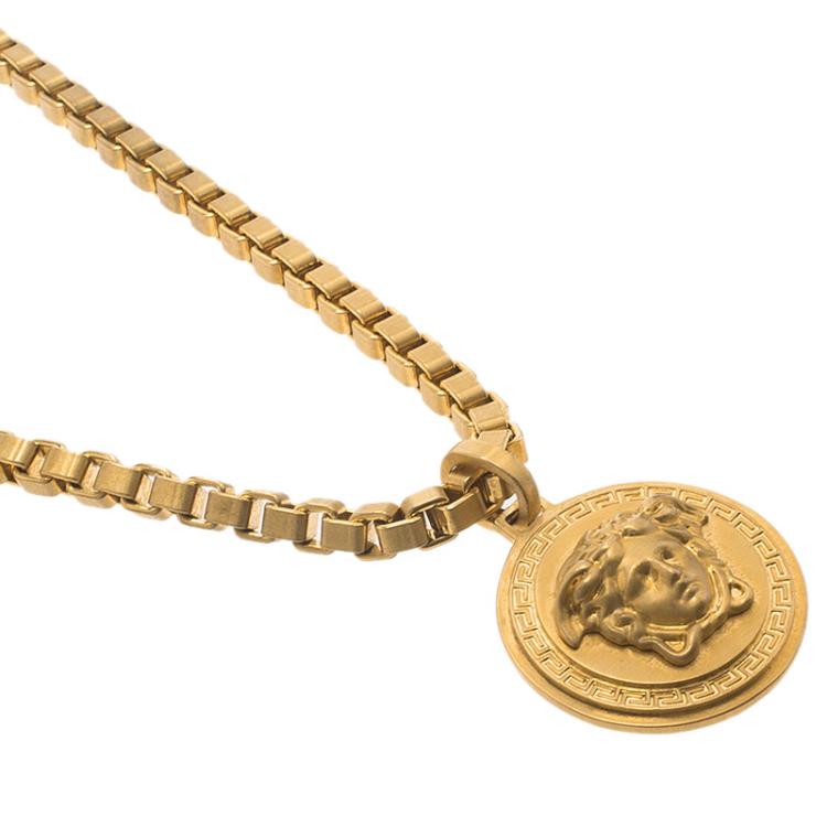 Pre Owned Versace Icon Medusa Gold Tone Pendant Necklace