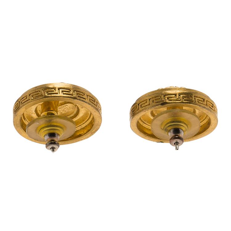 Pre Owned Versace Icon Medusa Crystal Studded Gold Tone Stud Earrings
