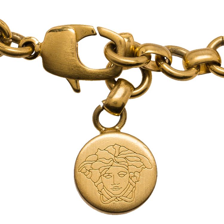 Pre Owned Versace Icon Medusa Crystal Studded Gold Tone Bracelet