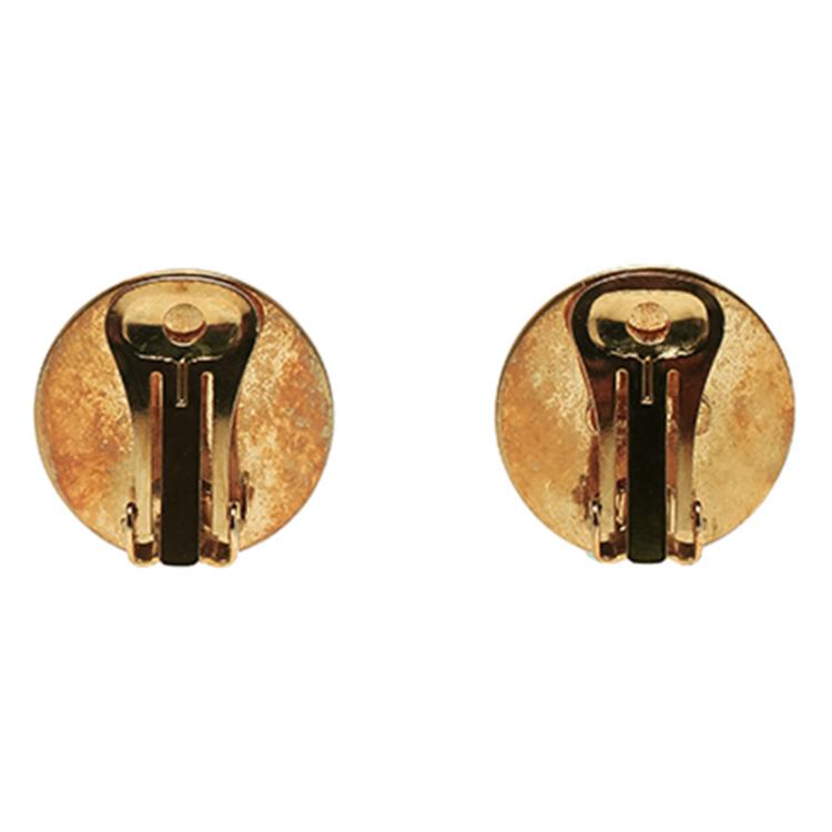 Pre Owned Versace Medusa Medallion Gold Tone Clip-on Stud Earrings