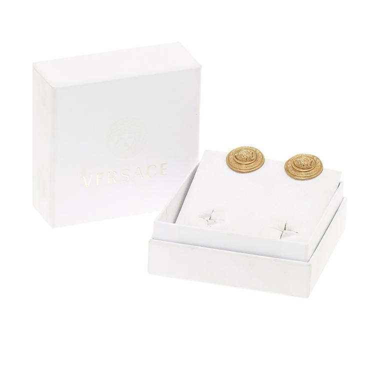 Pre Owned Versace Medusa Medallion Gold Tone Clip-on Stud Earrings