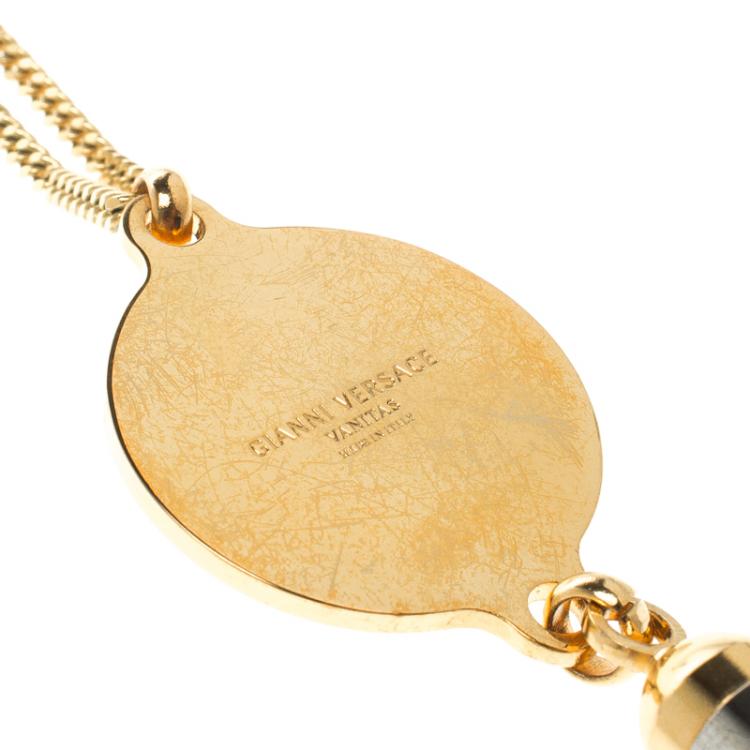 Pre Owned Versace Medusa Tassel Two Tone Pendant Necklace