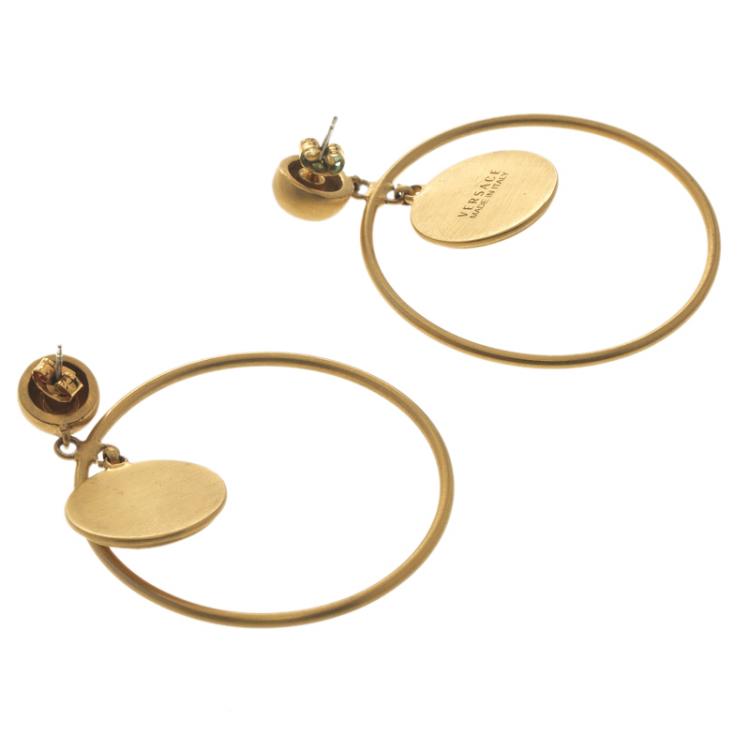 Pre Owned Versace Medusa Gold Tone Hoop Earrings