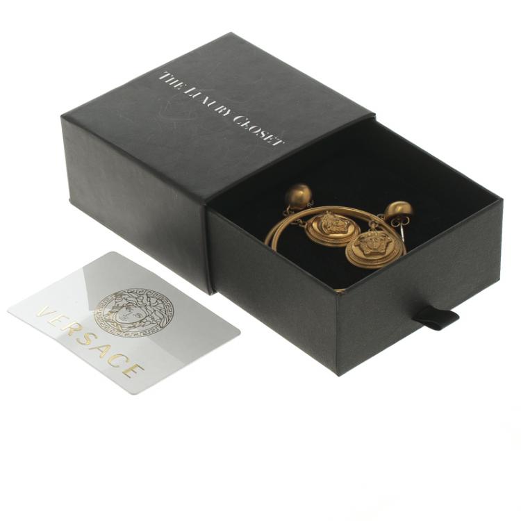 Pre Owned Versace Medusa Gold Tone Hoop Earrings