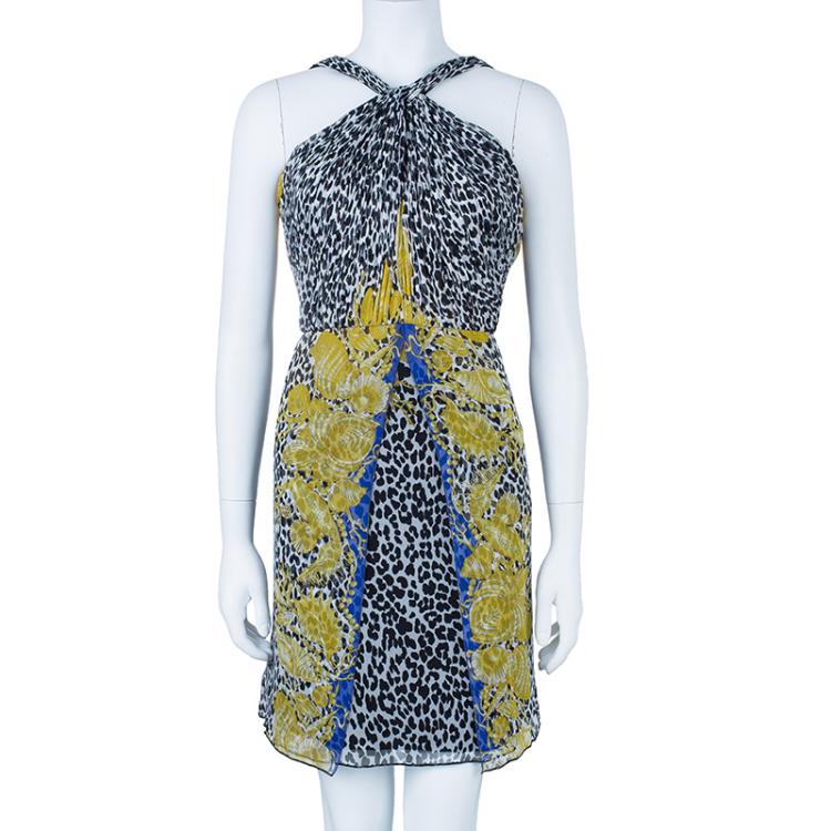 Pre Owned Versace Scarf Leopard Print Halterneck Dress M