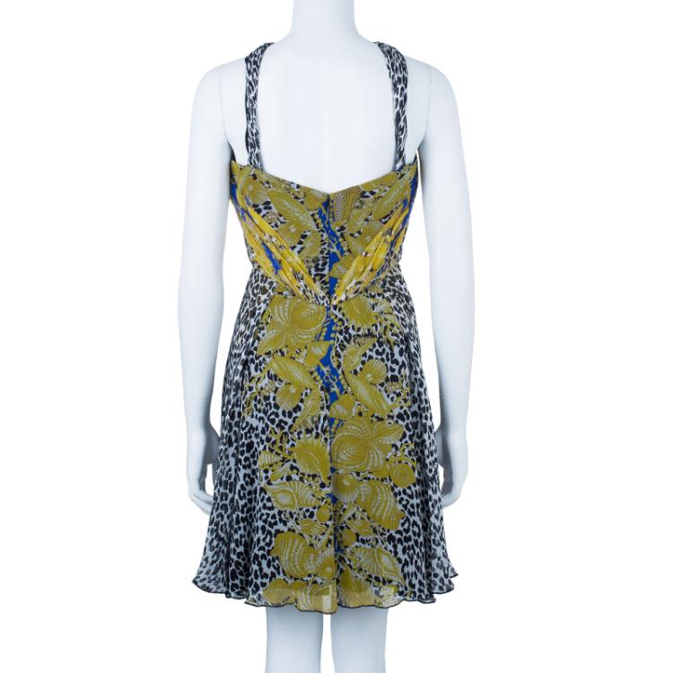 Pre Owned Versace Scarf Leopard Print Halterneck Dress M