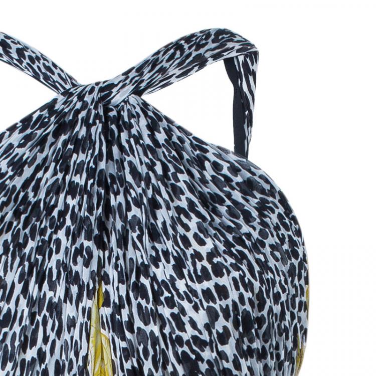 Pre Owned Versace Scarf Leopard Print Halterneck Dress M
