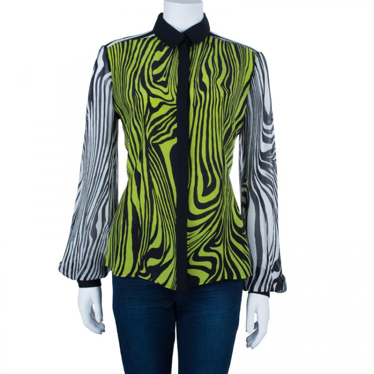 Pre Owned Versace Yellow Printed Chiffon Shirt M
