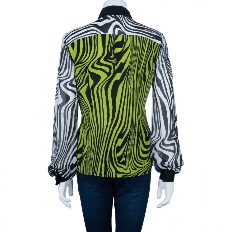 Pre Owned Versace Yellow Printed Chiffon Shirt M
