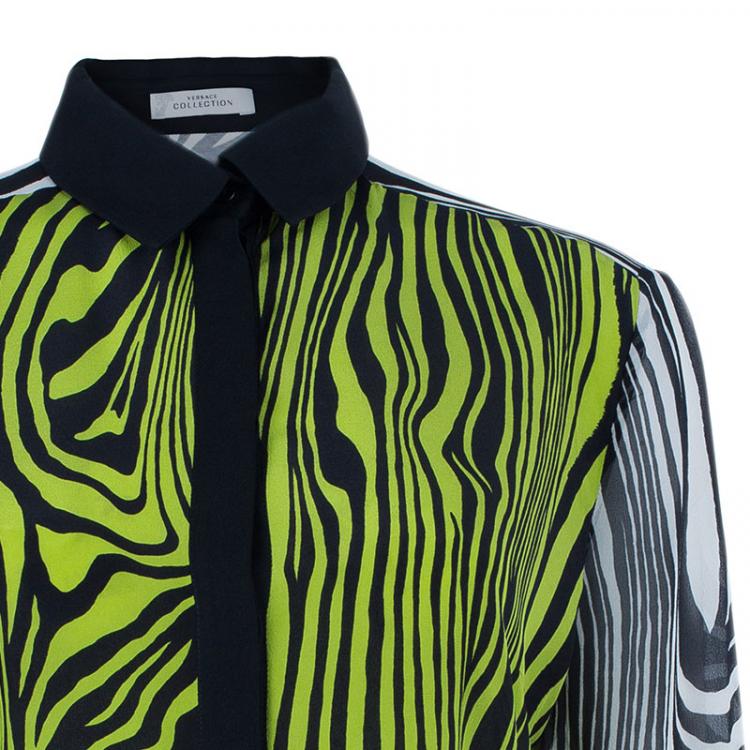 Pre Owned Versace Yellow Printed Chiffon Shirt M