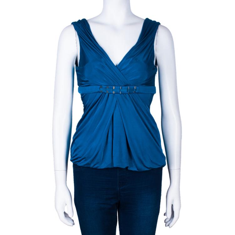 Pre Owned Versace Blue Sleeveless Stretch Top M