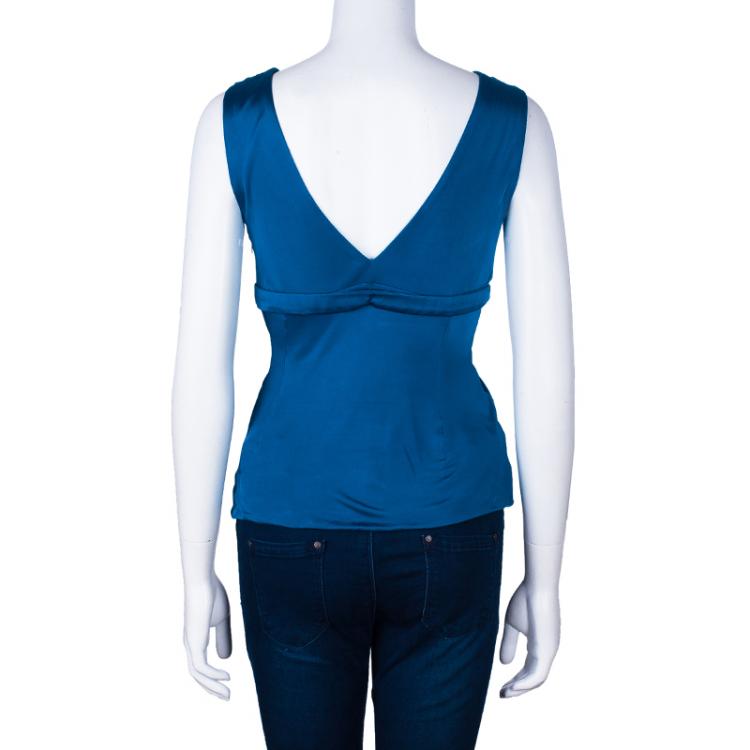 Pre Owned Versace Blue Sleeveless Stretch Top M