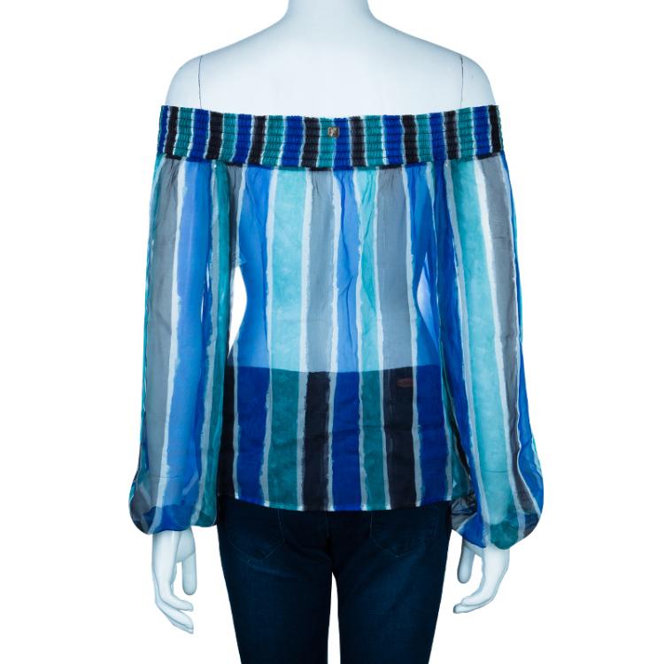 Pre Owned Versace Striped Printed Off-Shoulder Top S