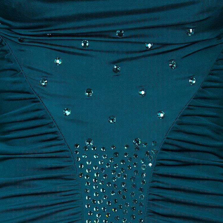 Pre Owned Versace Collection Teal Embellished Jersey Dress S