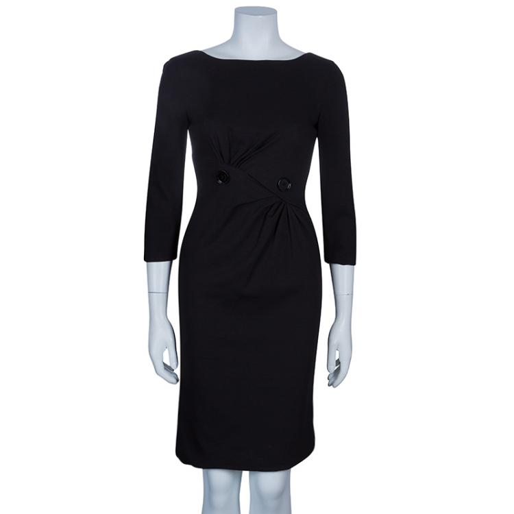 Pre Owned Versace Black Button Detail Long Sleeve Dress S