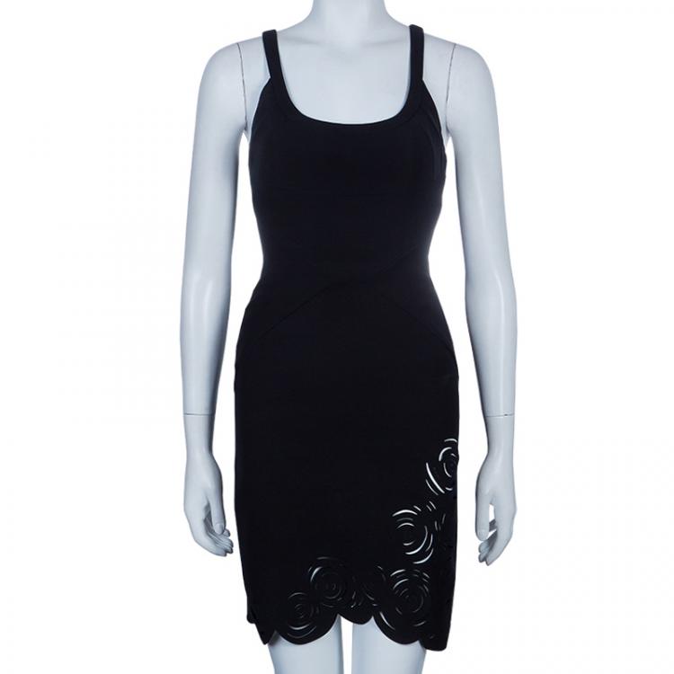 Pre Owned Versace Black Rose Detail Mini Dress S