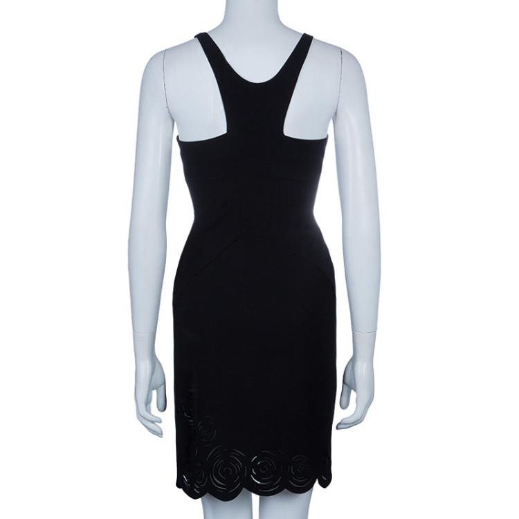 Pre Owned Versace Black Rose Detail Mini Dress S