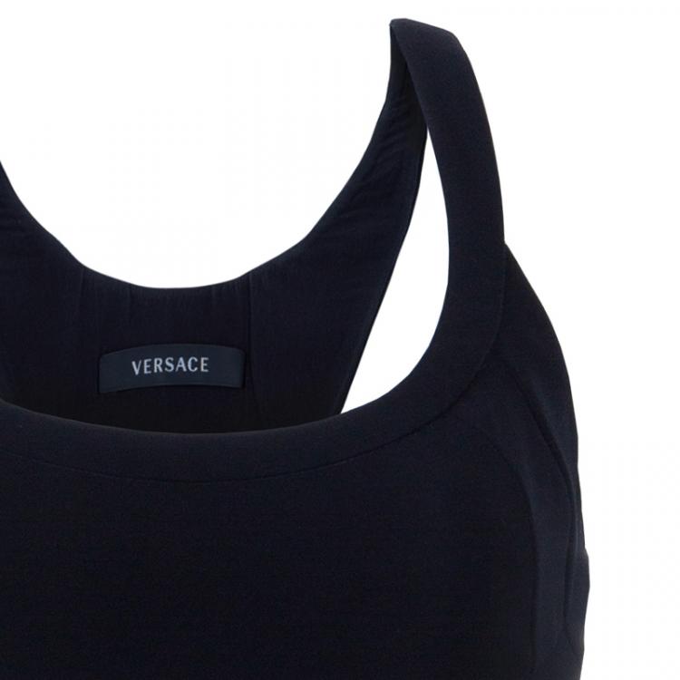 Pre Owned Versace Black Rose Detail Mini Dress S