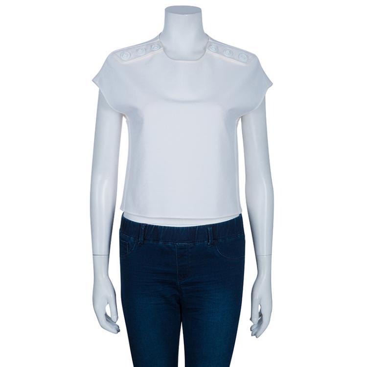 Pre Owned Versace Off-white Short Sleeve Top S