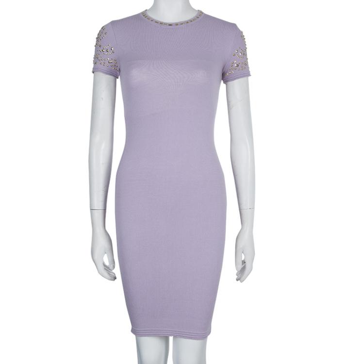 Pre Owned Versace Purple Embellished Dress S