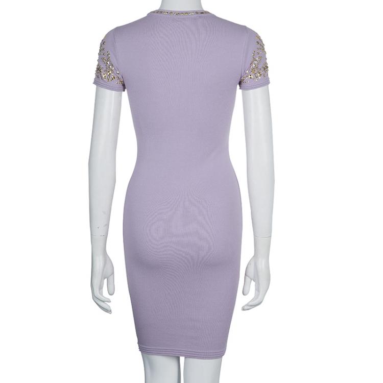 Pre Owned Versace Purple Embellished Dress S