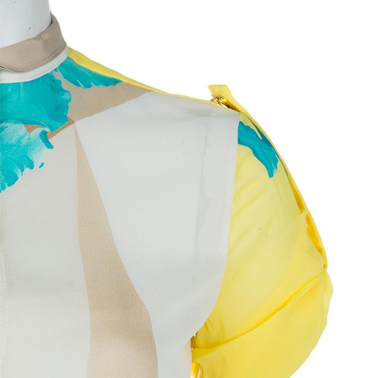 Pre Owned Versace Multicolor Print Sleeve Tab Detail Silk Blouse S