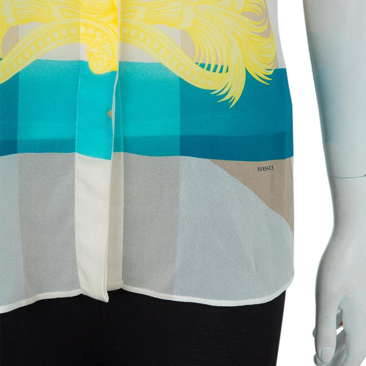 Pre Owned Versace Multicolor Print Sleeve Tab Detail Silk Blouse S