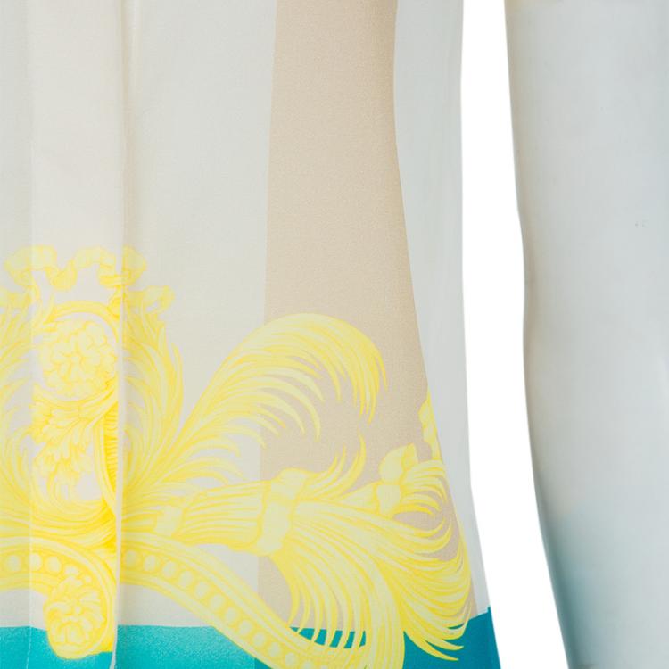 Pre Owned Versace Multicolor Print Sleeve Tab Detail Silk Blouse S