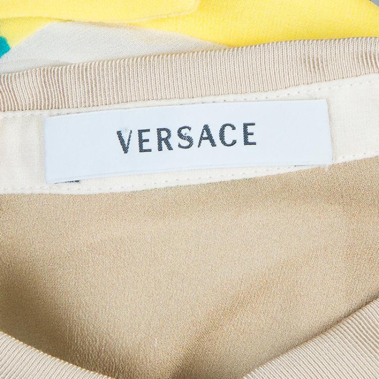 Pre Owned Versace Multicolor Print Sleeve Tab Detail Silk Blouse S