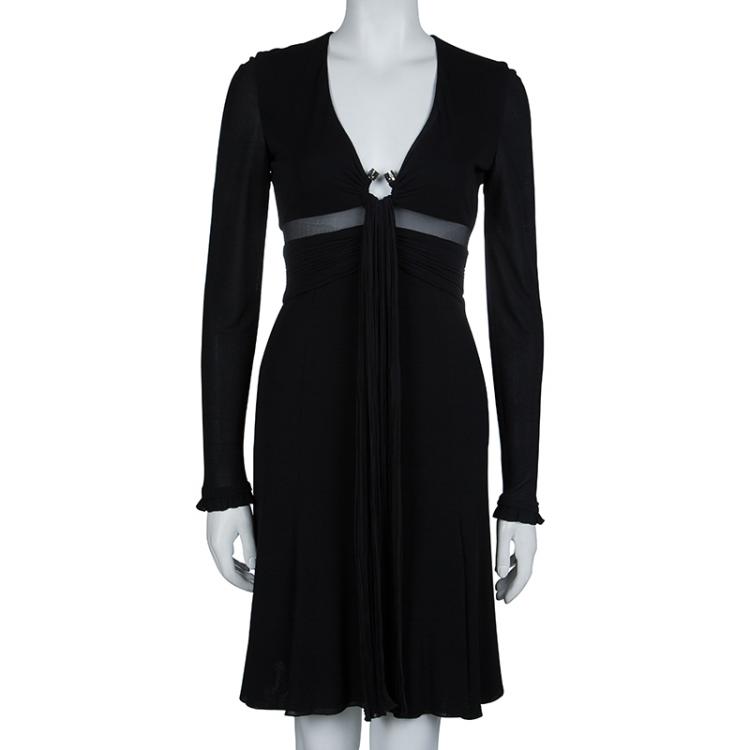 Pre Owned Versace Black Pleated Long Sleeve Dress S