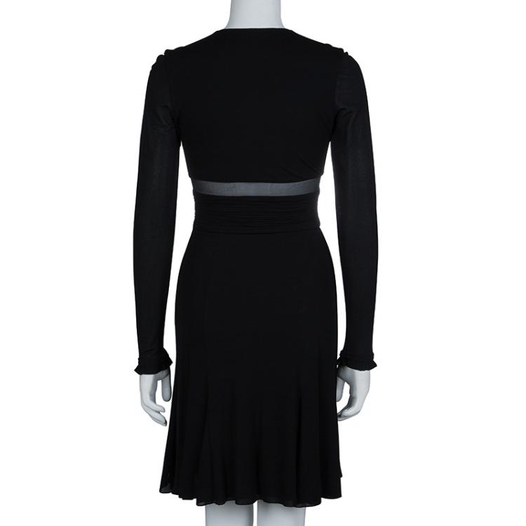 Pre Owned Versace Black Pleated Long Sleeve Dress S