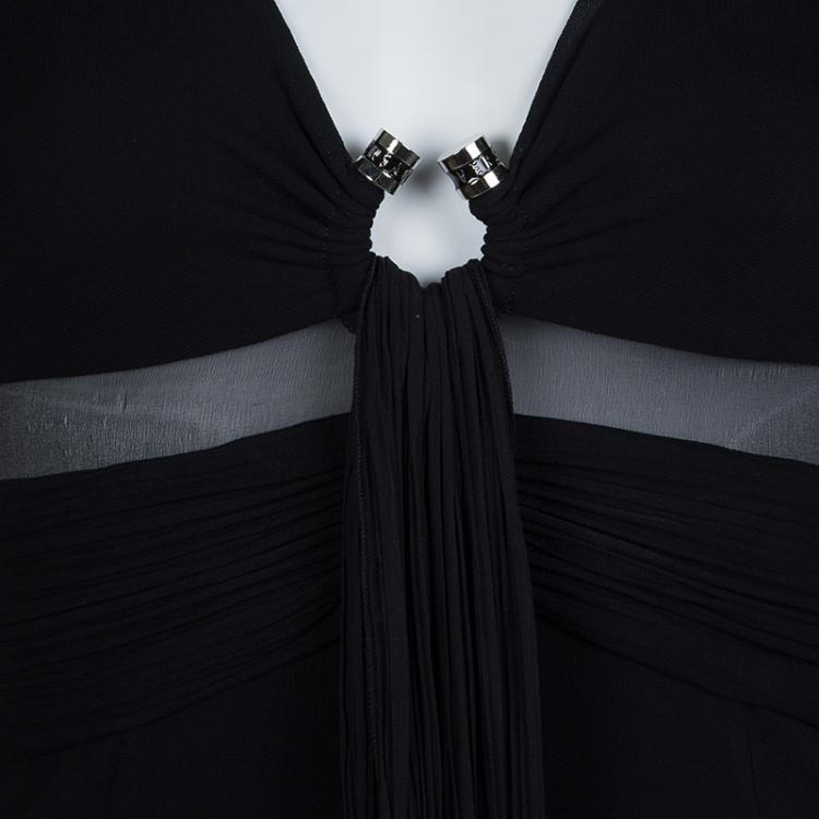 Pre Owned Versace Black Pleated Long Sleeve Dress S