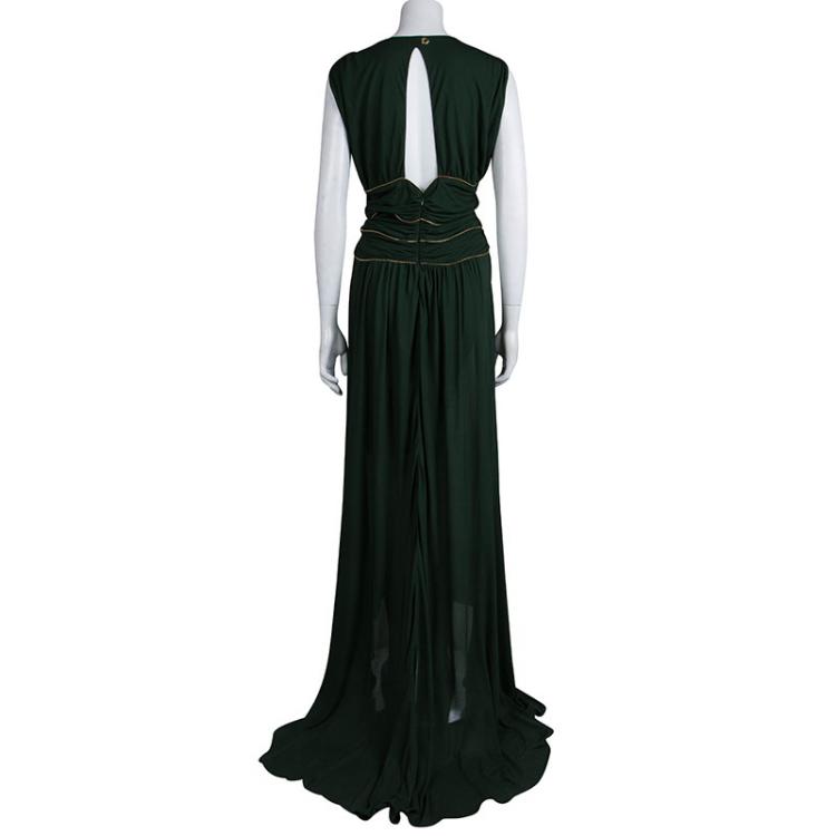 Pre Owned Versace Collection Green Ruched Zip Detailed Sleeveless Gown XL