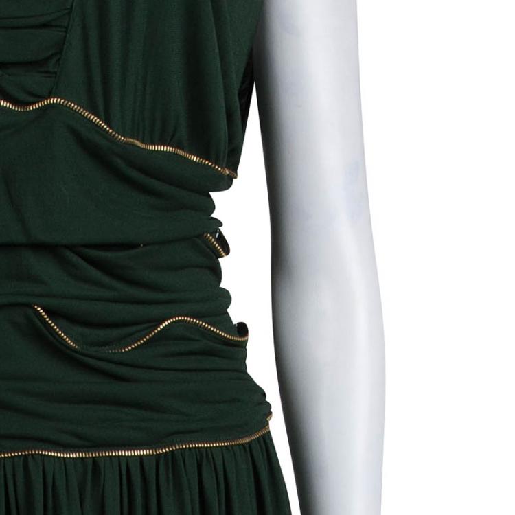 Pre Owned Versace Collection Green Ruched Zip Detailed Sleeveless Gown XL